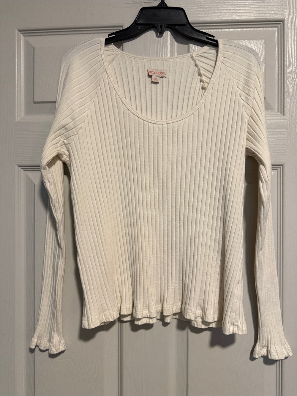 Knox Rose Cream Ribbed Long Sleeve Scoop Neck Tee